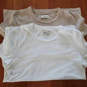 Rowan Tyler Slub Tee Scoop Neck Tee Shirt Set of White and Stone